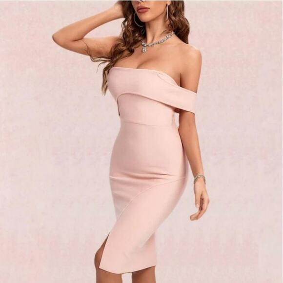 Bodycon Collection Kyra Bandage Dress in Dusty Pink Size M - Picture 2 of 12